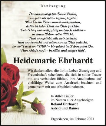 Traueranzeige von Heidemarie Ehrhardt  von Magdeburger Volksstimme