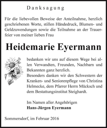 Traueranzeige von Heidemarie Eyermann  von Magdeburger Volksstimme