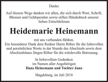 Traueranzeige von Heidemarie Heinemann  von Magdeburger Volksstimme