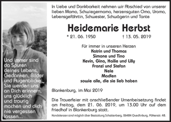 Traueranzeige von Heidemarie Herbst  von Magdeburger Volksstimme