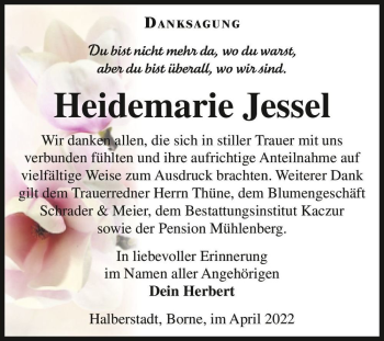 Traueranzeige von Heidemarie Jessel  von Magdeburger Volksstimme