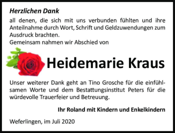 Traueranzeige von Heidemarie Kraus  von Magdeburger Volksstimme