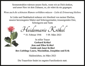 Traueranzeige von Heidemarie Krökel  von Magdeburger Volksstimme