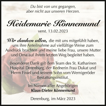 Traueranzeige von Heidemarie Könnemund  von Magdeburger Volksstimme