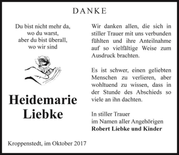 Traueranzeige von Heidemarie Liebke  von Magdeburger Volksstimme