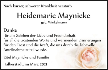Traueranzeige von Heidemarie Maynicke (geb. Winkelmann)  von Magdeburger Volksstimme
