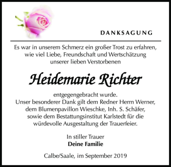 Traueranzeige von Heidemarie Richter  von Magdeburger Volksstimme