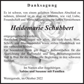 Traueranzeige von Heidemarie Schubbert  von Magdeburger Volksstimme