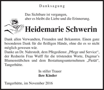Traueranzeige von Heidemarie Schwerin  von Magdeburger Volksstimme