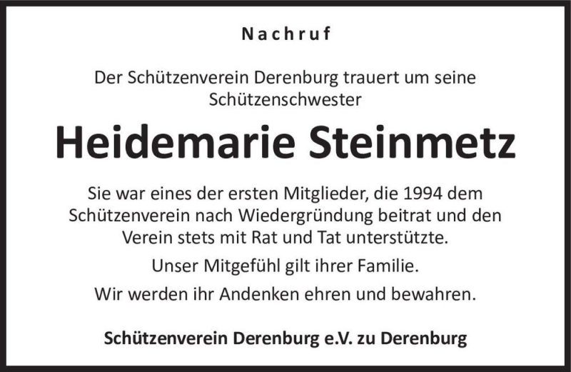  Traueranzeige für Heidemarie Steinmetz  vom 24.04.2021 aus Magdeburger Volksstimme