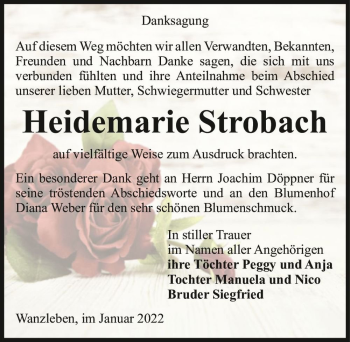 Traueranzeige von Heidemarie Strobach  von Magdeburger Volksstimme