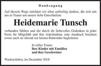 Traueranzeige von Heidemarie Tunsch  von Magdeburger Volksstimme