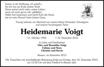 Traueranzeige von Heidemarie Voigt  von Magdeburger Volksstimme