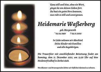 Traueranzeige von Heidemarie Waßerberg (geb. Morgenroth)  von Magdeburger Volksstimme