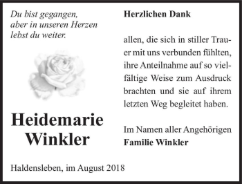 Traueranzeige von Heidemarie Winkler  von Magdeburger Volksstimme
