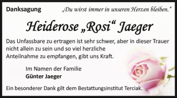 Traueranzeige von Heiderose 