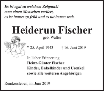 Traueranzeige von Heiderun Fischer (geb. Walter)  von Magdeburger Volksstimme