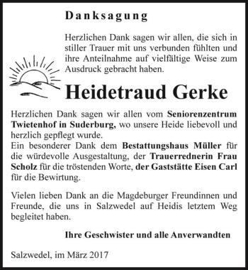 Traueranzeige von Heidetraud Gerke  von Magdeburger Volksstimme