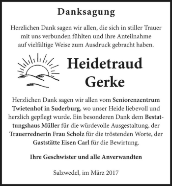 Traueranzeige von Heidetraud Gerke  von Magdeburger Volksstimme
