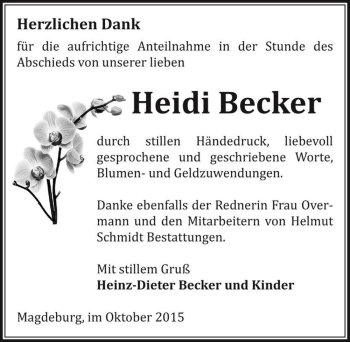 Traueranzeige von Heidi Becker  von Magdeburger Volksstimme