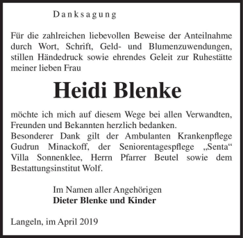 Traueranzeige von Heidi Blenke  von Magdeburger Volksstimme