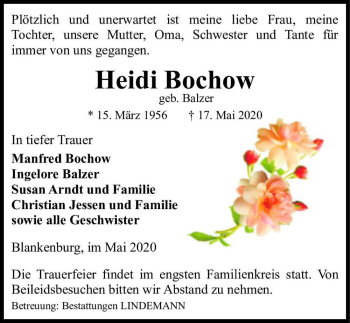 Traueranzeige von Heidi Bochow (geb. Balzer)  von Magdeburger Volksstimme