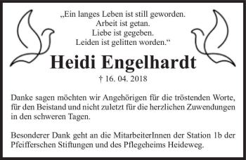 Traueranzeige von Heidi Engelhardt  von Magdeburger Volksstimme
