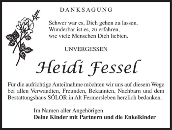 Traueranzeige von Heidi Fessel  von Magdeburger Volksstimme