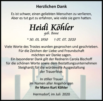 Traueranzeige von Heidi Köhler (geb. Bosse)  von Magdeburger Volksstimme