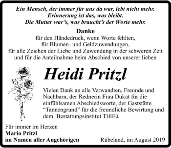 Traueranzeige von Heidi Pritzl  von Magdeburger Volksstimme