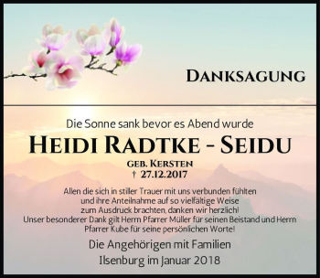 Traueranzeige von Heidi Radtke - Seidu (geb. Kersten)  von Magdeburger Volksstimme