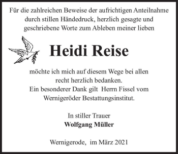 Traueranzeige von Heidi Reise  von Magdeburger Volksstimme