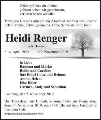 Traueranzeige von Heidi Renger (geb. Heinze)  von Magdeburger Volksstimme