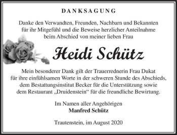 Traueranzeige von Heidi Schütz  von Magdeburger Volksstimme
