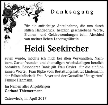 Traueranzeige von Heidi Seekircher  von Magdeburger Volksstimme
