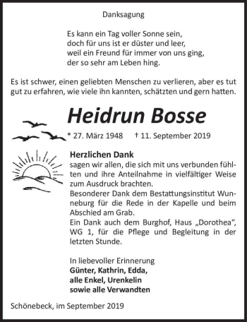 Traueranzeige von Heidrun Bosse  von Magdeburger Volksstimme