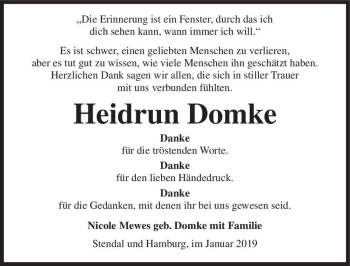 Traueranzeige von Heidrun Domke  von Magdeburger Volksstimme