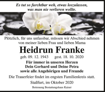 Traueranzeige von Heidrun Franke  von Magdeburger Volksstimme