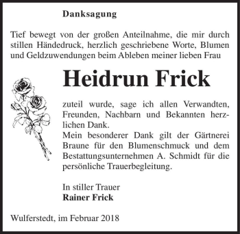Traueranzeige von Heidrun Frick  von Magdeburger Volksstimme