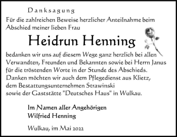 Traueranzeige von Heidrun Henning  von Magdeburger Volksstimme