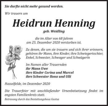 Traueranzeige von Heidrun Henning (geb. Weidling)  von Magdeburger Volksstimme
