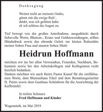 Traueranzeige von Heidrun Hoffmann  von Magdeburger Volksstimme