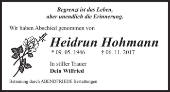 Traueranzeige von Heidrun Hohmann  von Magdeburger Volksstimme