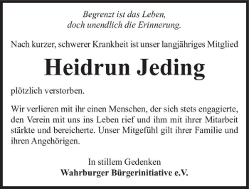 Traueranzeige von Heidrun Jeding  von Magdeburger Volksstimme