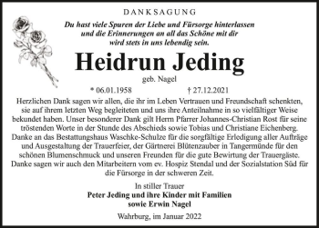 Traueranzeige von Heidrun Jeding (geb. Nagel)  von Magdeburger Volksstimme