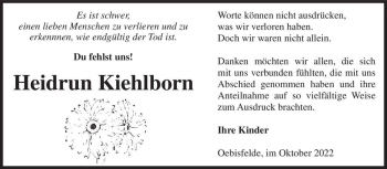 Traueranzeige von Heidrun Kiehlborn  von Magdeburger Volksstimme