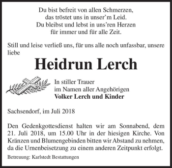 Traueranzeige von Heidrun Lerch  von Magdeburger Volksstimme