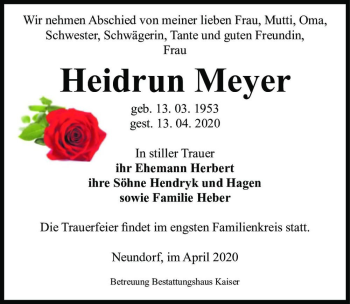 Traueranzeige von Heidrun Meyer  von Magdeburger Volksstimme