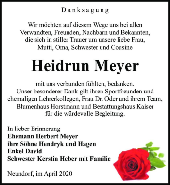 Traueranzeige von Heidrun Meyer  von Magdeburger Volksstimme