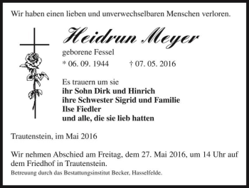 Traueranzeige von Heidrun Meyer (geb. Fessel)  von Magdeburger Volksstimme